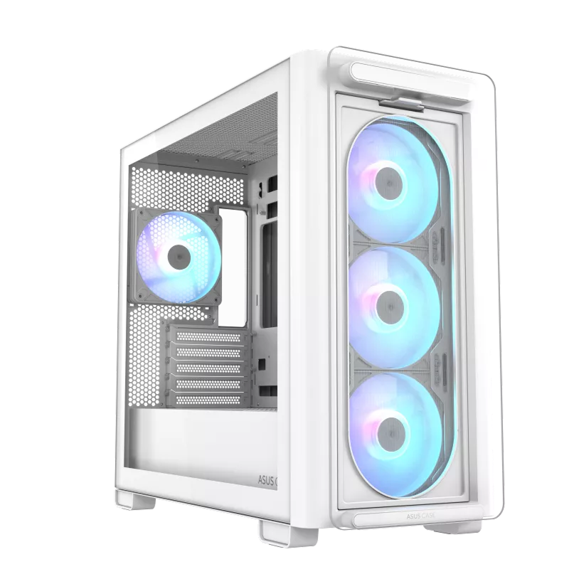 Case mATX Asus A23 PLUS TG ARGB WHITE, 4x120mm ARGB, Front Mesh, Tempered Glass, Headset hook, 2xUSBx3.2, 1xUSB 3.2, 1xTypeC, 1x2.5", 3x3.5", White