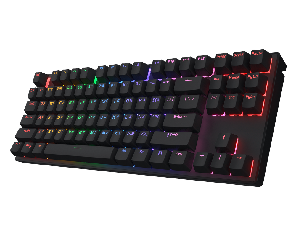 Gaming Keyboard HATOR Icefall Mecha TKL Wireless Rainbow, RGB, 1.8m, USB, EN/UA, Black