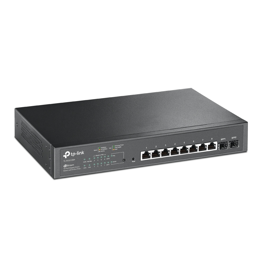 .8-port Gigabit Smart PoE Switch, TP-LINK "SG2210MP", with 2 SFP Slots , steel case, 150W Budget