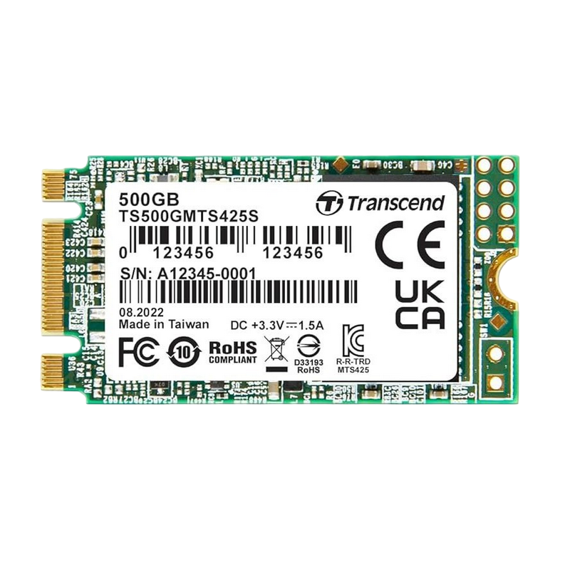 .M.2 SATA SSD 500GB Transcend "TS500GMTS425S" [42mm, R/W:530/480MB/s, 50K/75K IOPS, 180 TBW, 3DTLC]
