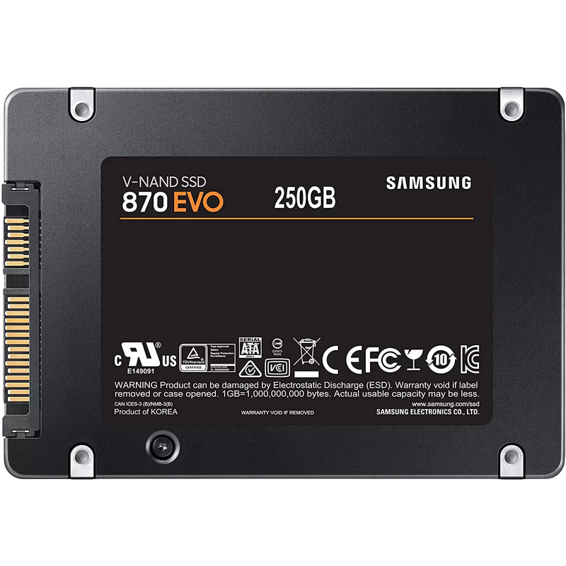 2.5" SATA SSD 250GB Samsung 870 EVO "MZ-77E250B" [R/W:560/530MB/s, 98K IOPS, MGX, V-NAND 3bit MLC]