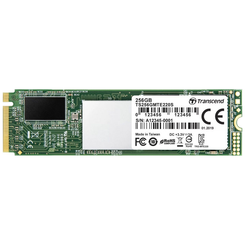 .M.2 NVMe SSD 256GB Transcend 220S [PCIe 3.0 x4, R/W:3300/1250MB/s, 190/300K IOPS, 550TBW, 3DTLC]