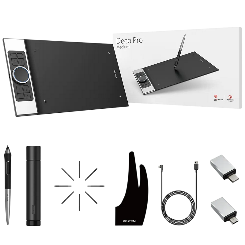 Graphic Tablet XP Pen DECO PRO M, 11” × 6”, PA1 Stylus, 8192 Levels, 5080 LPI, 8 express keys, v5.0/USB-C, Silver/Black