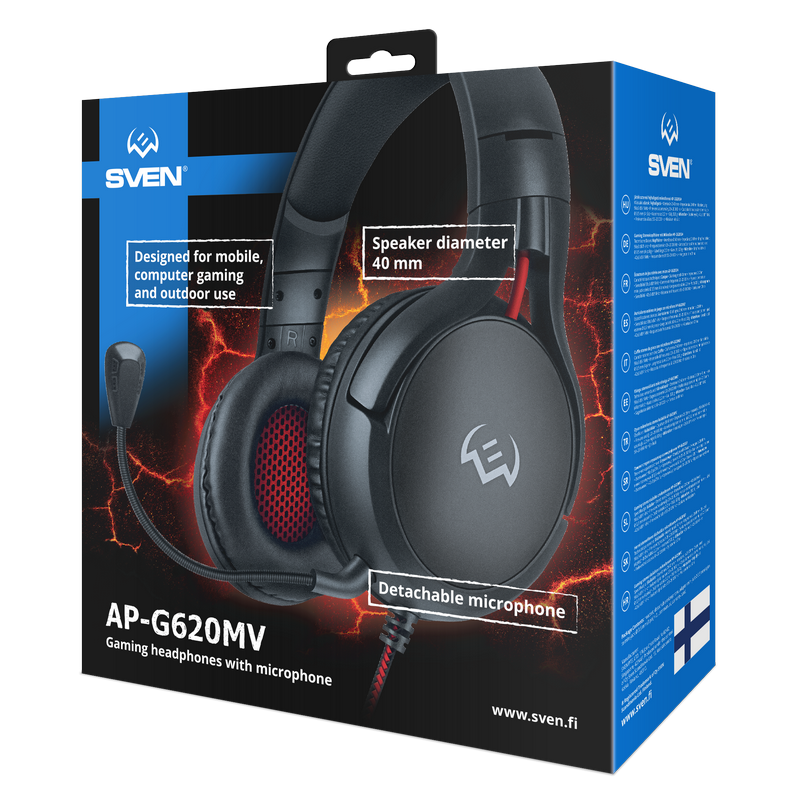 Gaming Headset SVEN AP-G620MV, 40mm drivers, 20-20000Hz, 20 Ohm, 98dB, 320g., 3.5mm(4pin)/2*3.5mm(3pin), Black