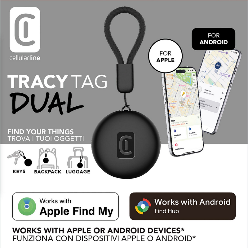 Cellular Tracy Tag - Designed for IOS/Android, Black