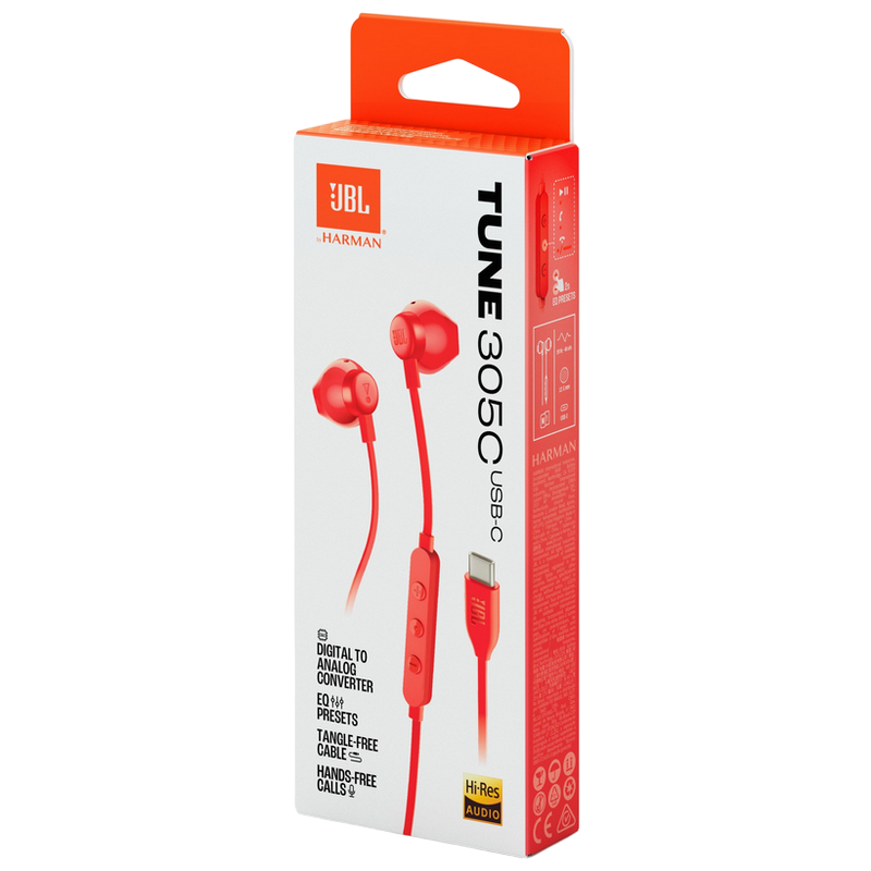 Earphones JBL T305C, Red