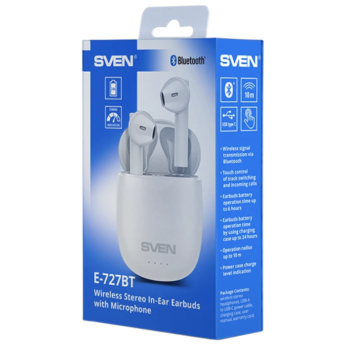 True Wireless Earphones SVEN E-727BT, White