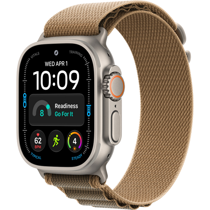 Apple Watch Ultra 4 GPS + Cellular, 49mm Natural Titanium Case with Desert Alpine Loop - M MJAF4