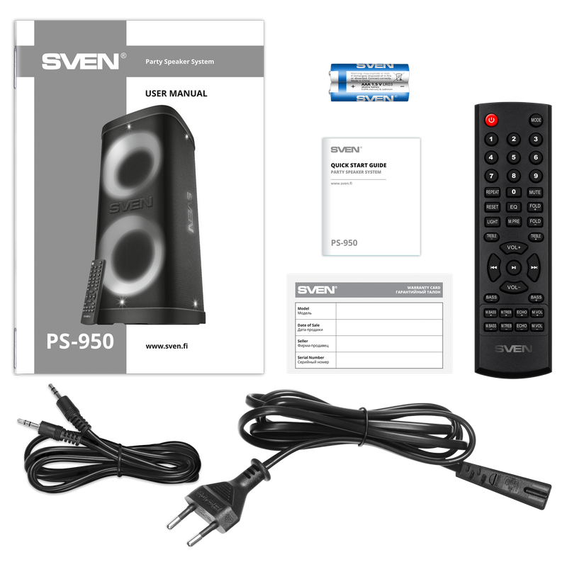 Partybox SVEN "PS-950" 160W, TWS, IPx4, Bluetooth, FM, USB, microSD, LED-display, 8800mA*h, Black