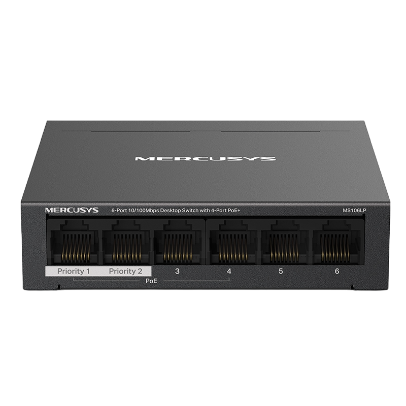 .6-port 10/100M MERCUSYS PoE+ Switch, MS106LP, with 4 Port PoE, 40W Budget, Autorecovery, steel case