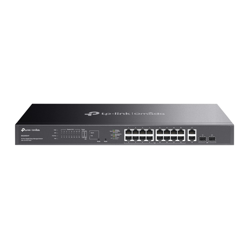 20-port Gigabit Easy Managed POE+ Switch TP-LINK "ES220GMP", 16xPoE Ports, 2xSFP 1Gbit, Budget 250W, Auto Recovery