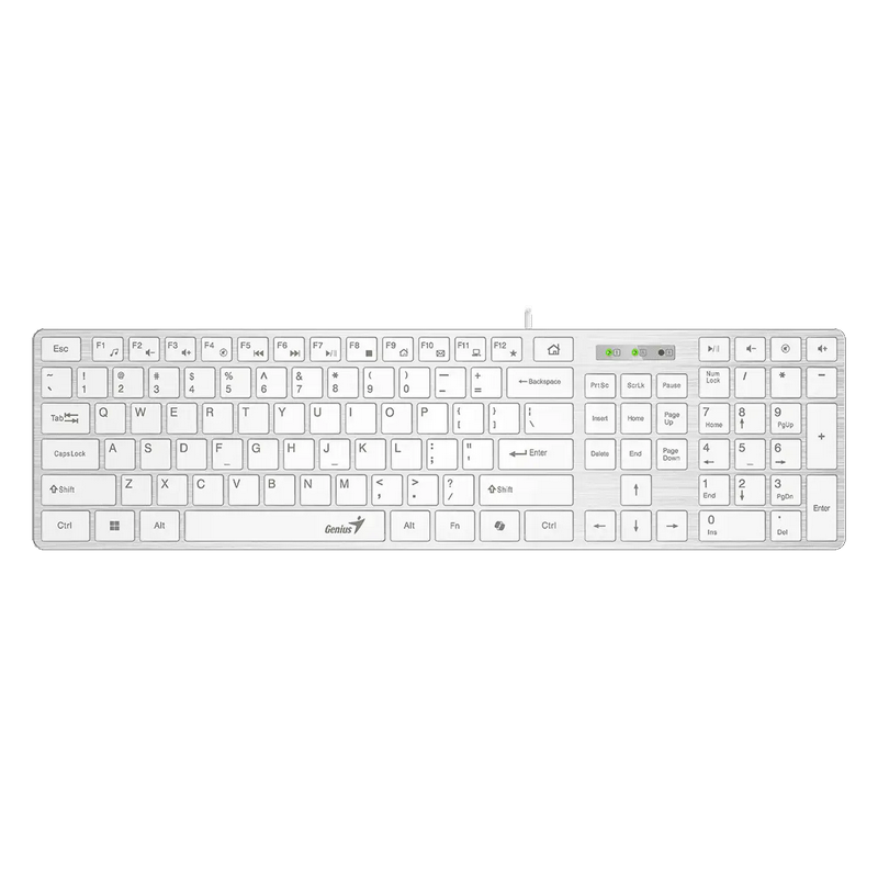 Keyboard Genius SlimStar 126, Multimedia, 12 Fn keys, Low-profile, Chocolate keycap, Smart, Brushed metal finish, 1.4m, USB, EN/RU, White