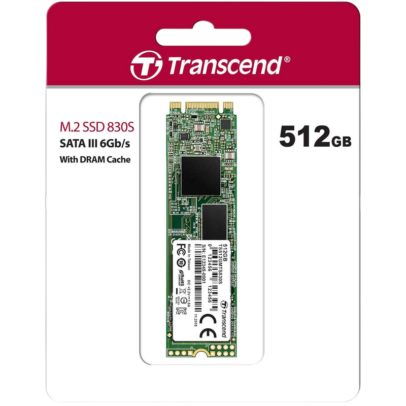 .M.2 SATA SSD 512GB Transcend "TS512GMTS830S" [80mm, R/W:560/510MB/s, 85K/85K IOPS, SM2258, 3DTLC]