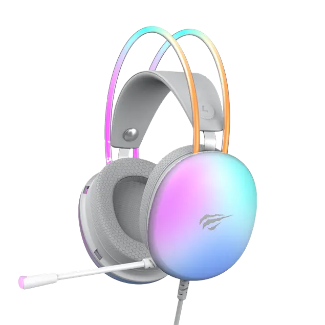 Gaming Headset Havit H2037d, 50mm driver, 20-20kHz, 20 Ohm, 115dB, 2.1m, 3.5+USB, RGB, White