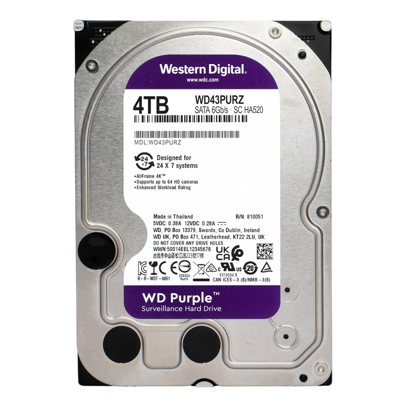 3.5" HDD 4.0TB-SATA- 256MB Western Digital "Purple (WD43PURZ)", Surveillance, CMR