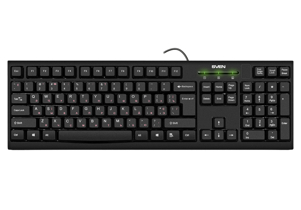 Keyboard SVEN KB-S300, Classic layoutt, Splash proof, 1.5m, USB, EN/RU, Black