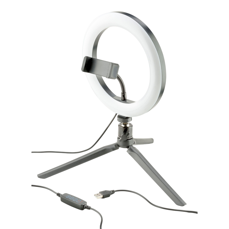 Tripod cu Lampa Circulara Cellularline Selfie Ring 8", Black