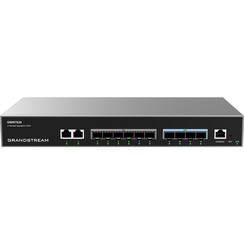12-ports Layer 3 Aggregation Switch Grandstream "GWN7830", 2xGbit, 6xSFP, 4x10Gbit SFP+, Console Port, Rack-Mount