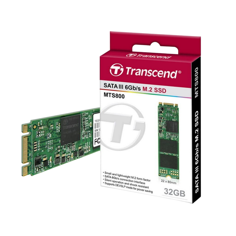 .M.2 SATA SSD 32GB Transcend "TS32GMTS800S" [80mm, R/W:500/450MB/s, 70K/75K IOPS, SM2246EN, MLC]