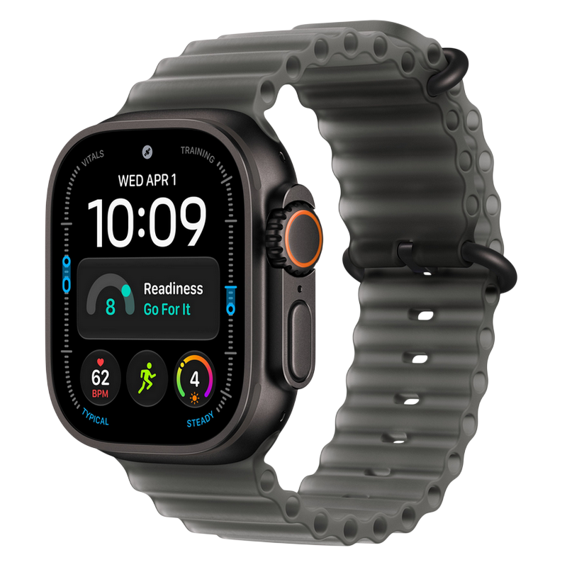 Apple Watch Ultra 4 GPS + Cellular, 49mm Black Titanium Case with Translucent Black Ocean Band MJAY4