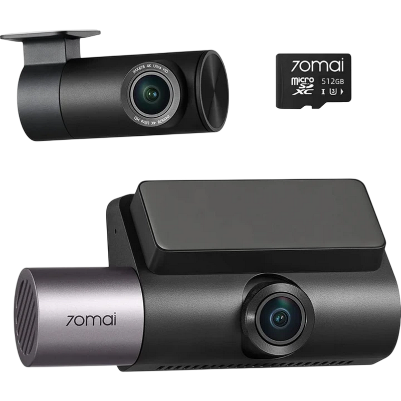 70mai Dash Cam T800-41 Premium 4K HDR 512GB with RC41 4K HDR Rear Cam, 3-Channel, Black