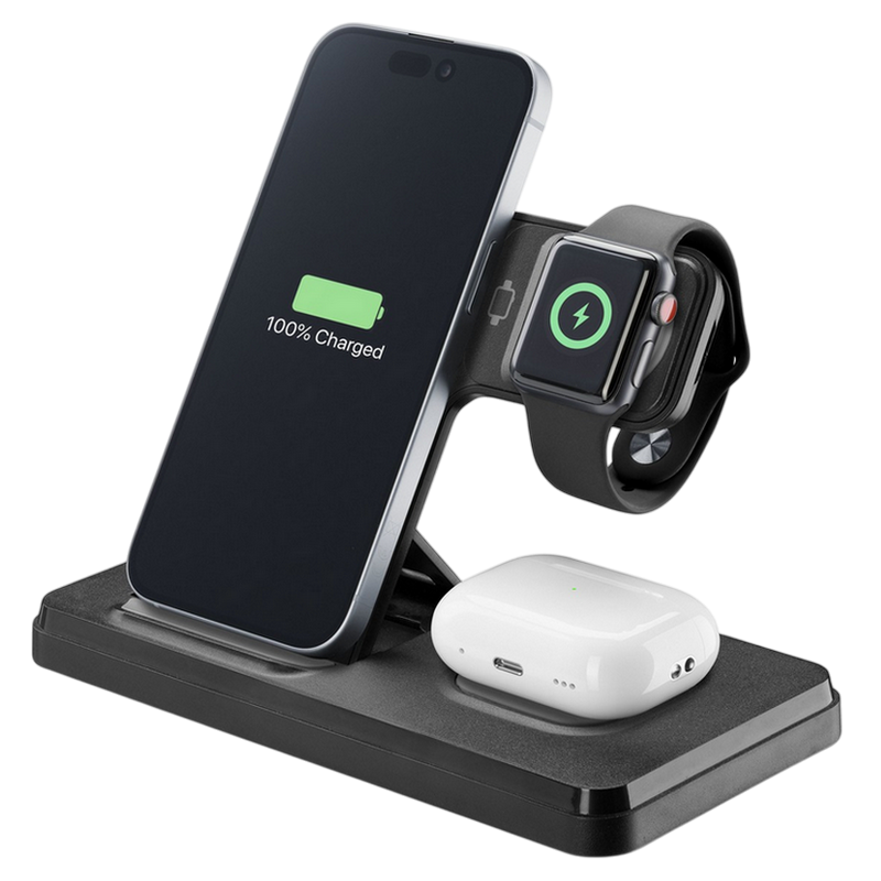 Wireless Charger Cellularline Triple Station 3 in 1, 15W, Black