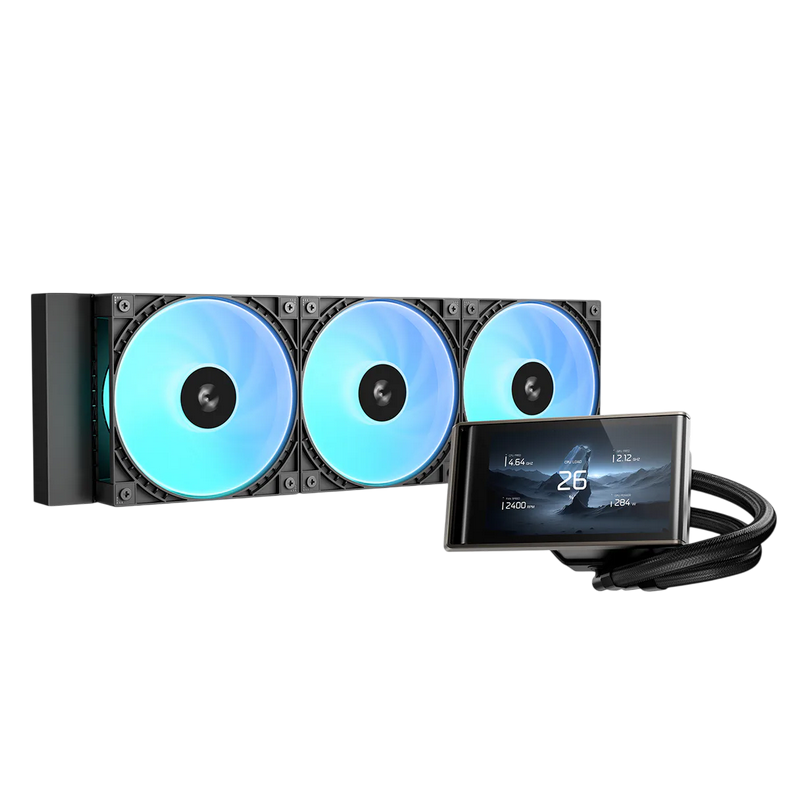 AIO Liquid Cooling Deepcool "LT360 Vision" (<33.66dBA, 500-2500RPM, 75.33CFM, 3x120mm, 3400RPM, ARGB, 4.5" 480x854 IPS LCD, 1768g.) Black
