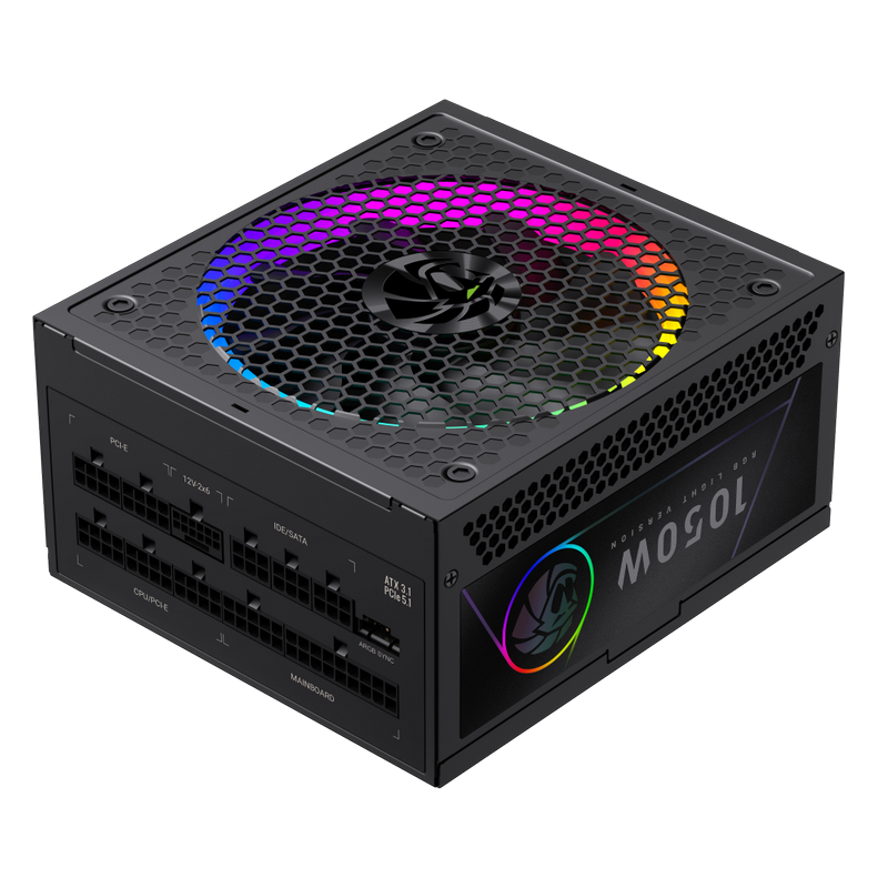 Power Supply ATX 1050W GAMEMAX RGB-1050G PRO, 80+ Gold, 140mm ARGB, Active PFC, ATX 3.1, PCIe5.1, Full Modular, Black