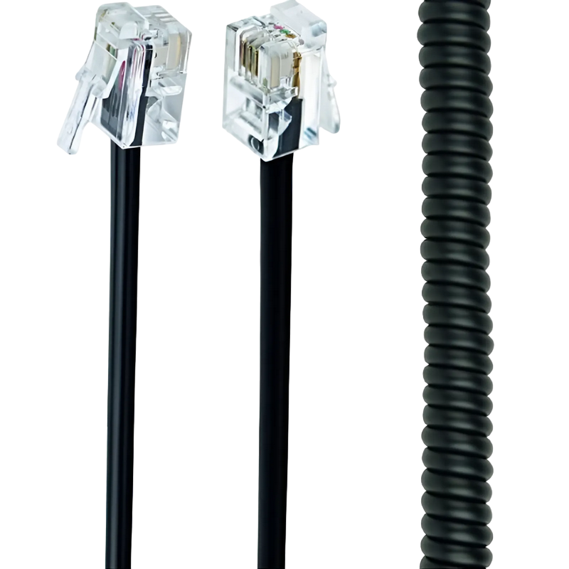 Telephone handset spiral cord, RJ10 (4P4C), 2 m, black, TC4P4CS-2M