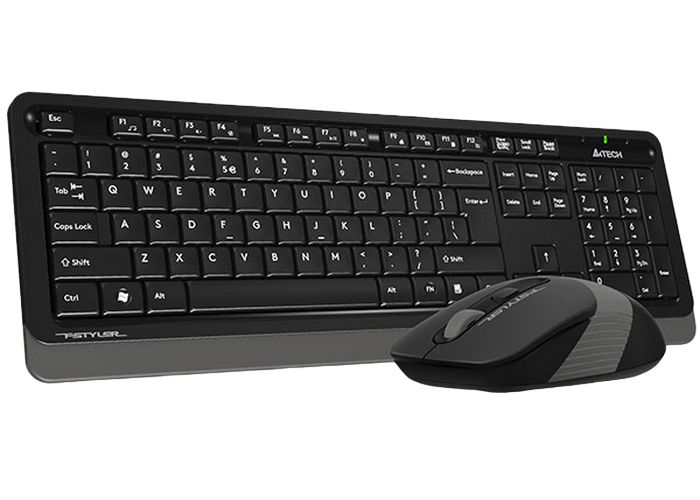 Wireless Keyboard & Mouse A4Tech FG1010S,12 Fn Keys, Laser Engraving, Splash Proof, Silent Mouse, 1200-2000dpi, 4 buttons, 1xAA/1xAA, EN/RU/RO, Grey
