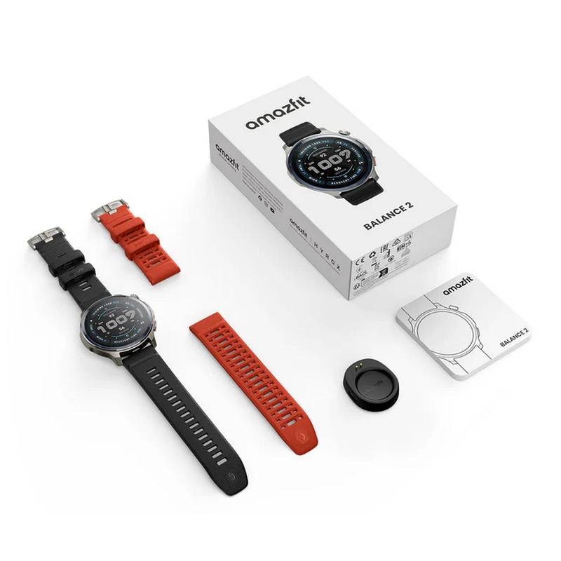 Xiaomi Amazfit Balance 2, Silver (Black+Red Silicone Straps)