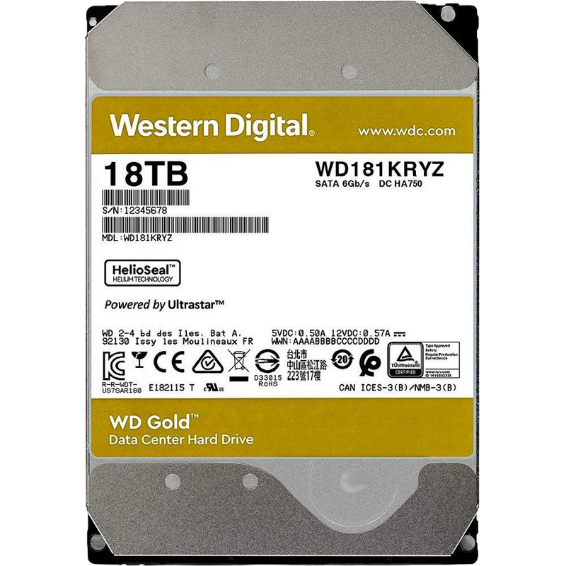 3.5" HDD 18.0TB-SATA-512MB Western Digital "Gold Enterprise Class (WD181KRYZ)"