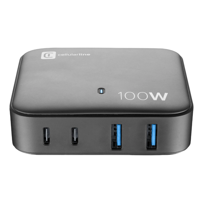 Wall Charger GAN Cellularline, 4 Ports, 100W, Black