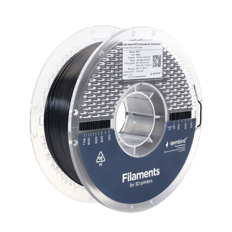 PETG 1.75 mm, High Speed Filament Gembird Black, 1 kg, 3DP-PETG1.75HY-01-BK