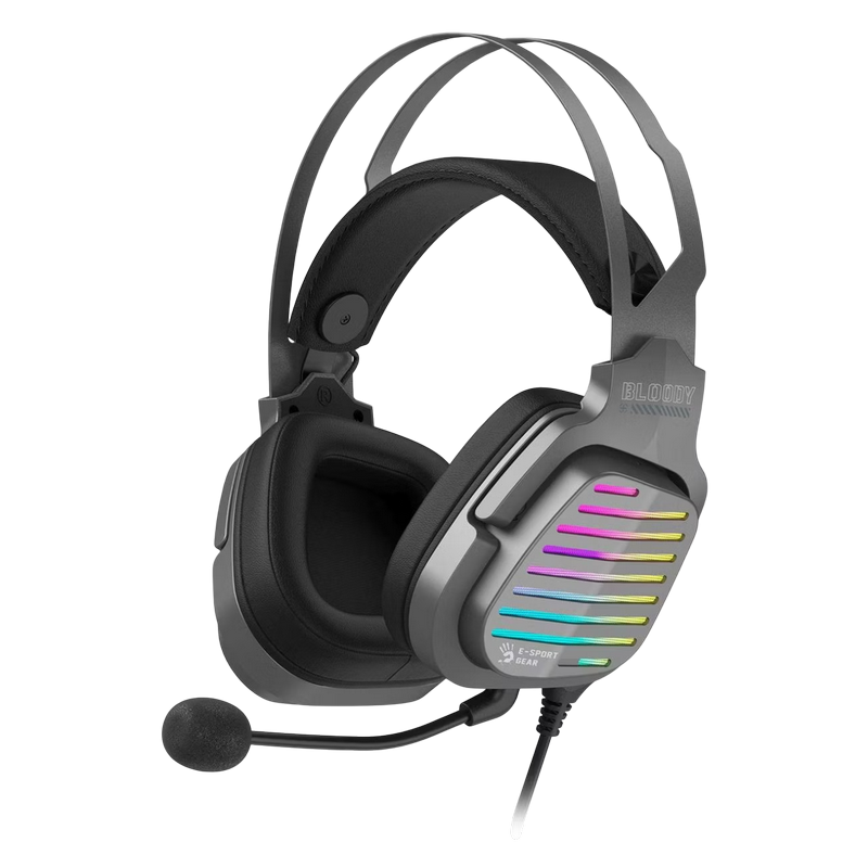 Gaming Headset Bloody G560, 50mm drivers, 20-20kHz, 16 Ohm, 105db, v7.1, In-Line Controls, Noise Cancelling Detachable Mic, RGB, 2m, USB, Gun Grey