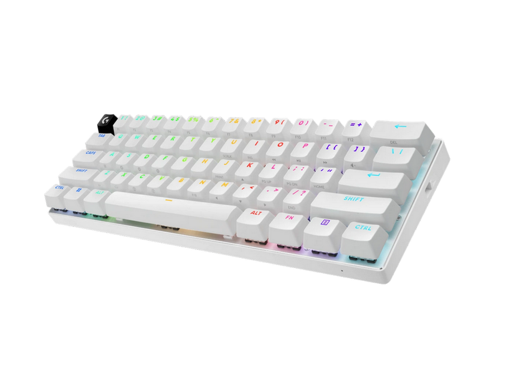 Gaming Wireless Keyboard Logitech G PRO X 60, Mechanical, 60% Design, Tactile SW, Volume Roller, Media сontrols, 65h, RGB, 2.4Ghz+BT, EN, White