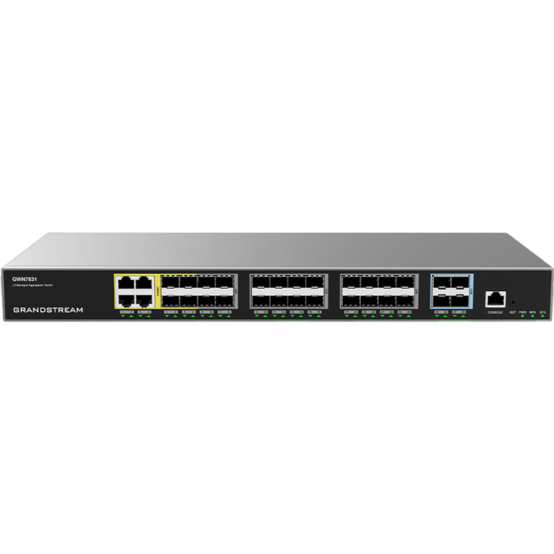 32-ports Layer 3 Aggregation Switch Grandstream "GWN7831", 4xGbit Combo, 24xSFP, 4x10Gbit SFP+, Console Port, Rack-Mount
