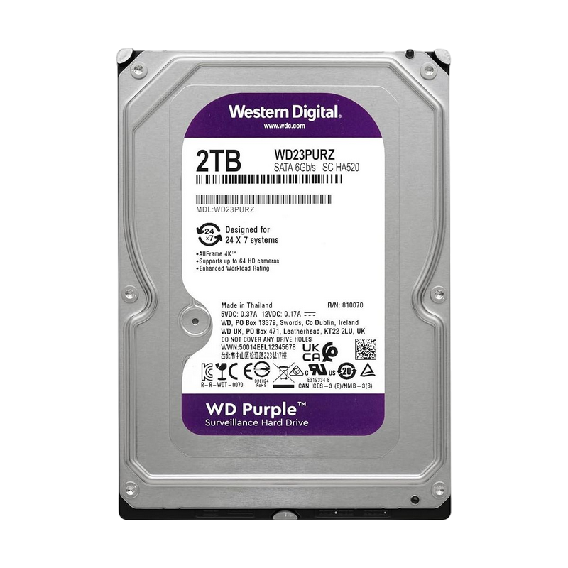 3.5" HDD 2.0TB-SATA -64 MB Western Digital " Purple (WD23PURZ)", Surveillance, CMR