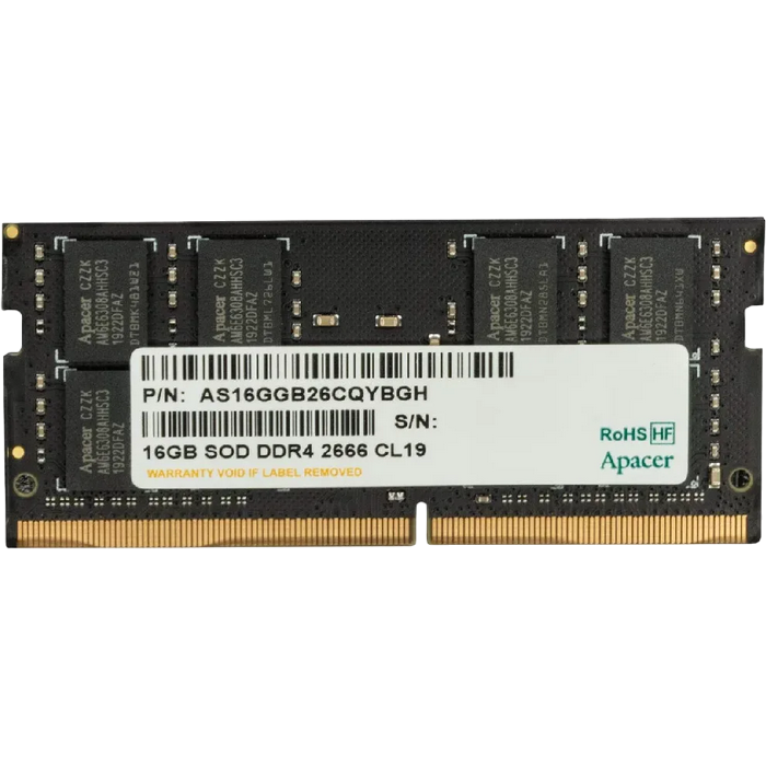 16GB DDR4- 2666MHz SODIMM Apacer PC21300, CL19, 260pin DIMM 1.2V