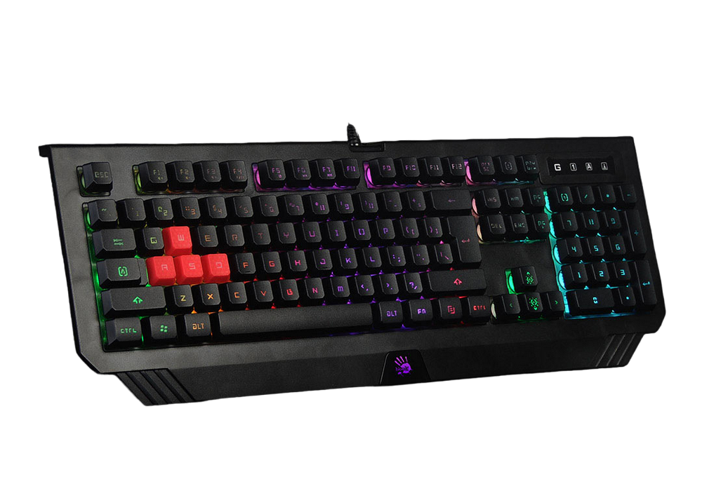 Gaming Keyboard Bloody B120N, Multimedia Hot-Keys, Game Mode, Macro, Onboard Memory, Spill-resistant, Neon Backlight, 1.8m, USB, EN/RU, Black