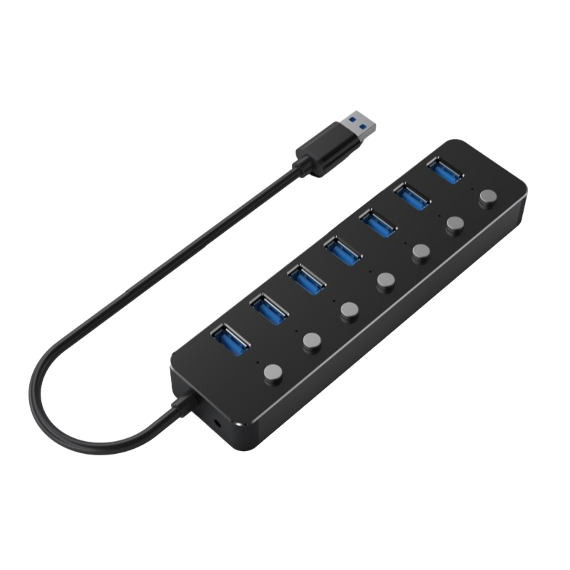 USB 3.0 Hub 7-port with switches, Cable 24 cm, Gembird "UHB-U3P7P-01", Black