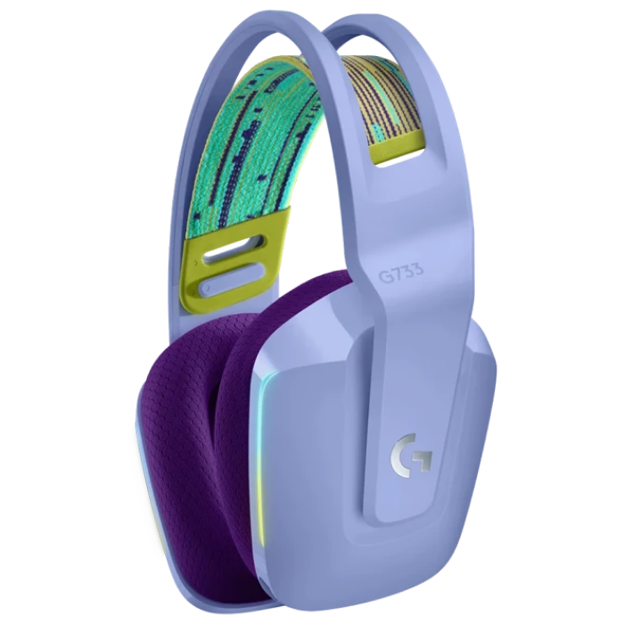 Gaming Wireless Headset Logitech G733, 40mm drivers, 20-20kHz, 39 Ohm, 87.5dB, 278g, 29h, BLUE VO!CE, Det.Mic, RGB, 2.4Ghz, Lilac