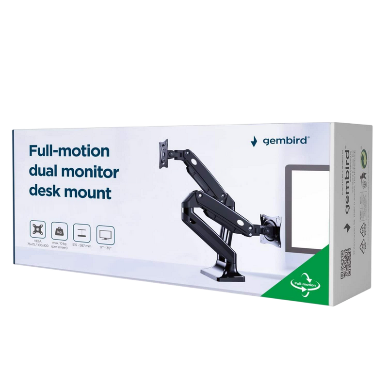 Table/desk 2-display mounting "MA-DA2-03" Gembird (rotate,tilt,swivel),17”-32”,up to 10 kg,VESA:75x75,100x100