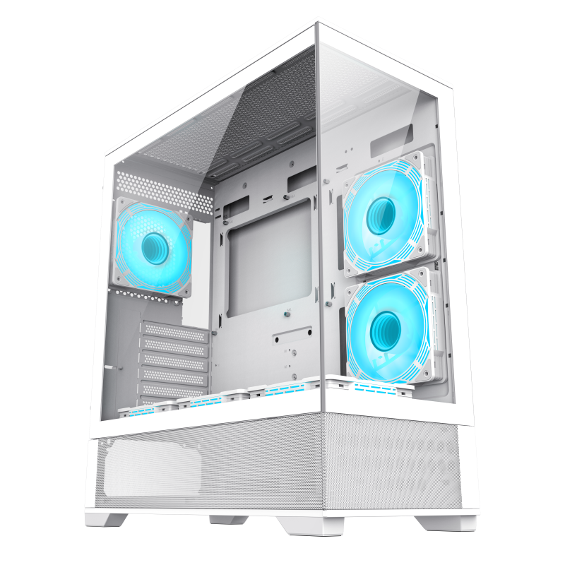 Case ATX GAMEMAX Vista AW, w/o PSU, 0.6mm, 6x120mm ARGB, ARGB Hub, RC, Front&Side Tempered Glass, 1xUSB3.0, 1xUSB-C, 1xUSB2.0, 1x3.5", 2x2.5", White