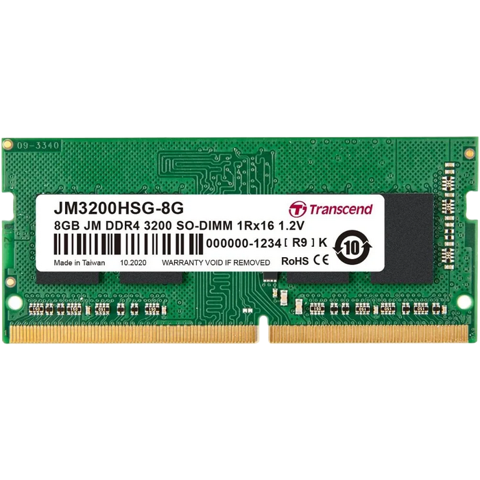 .8GB DDR4- 3200MHz SODIMM Transcend PC25600, CL22, 260pin DIMM 1.2V