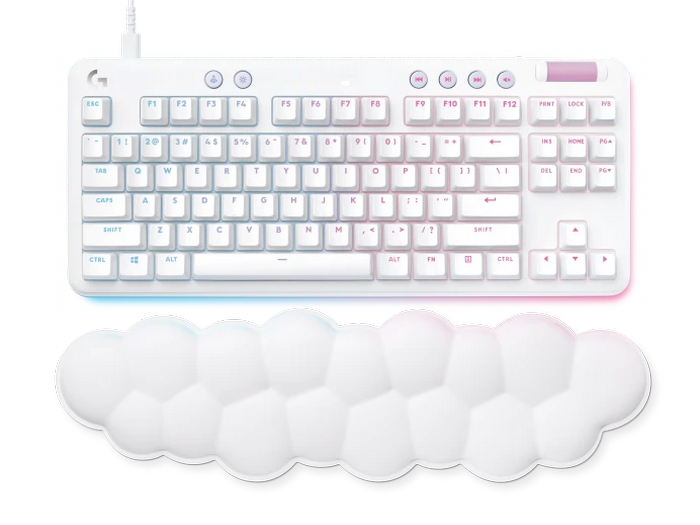 Gaming Keyboard Logitech G713, Mechanical, TKL, PBT keycaps, GX Tactile, Media сontrols, Volume roller, Palm rest, RGB, USB, EN, White