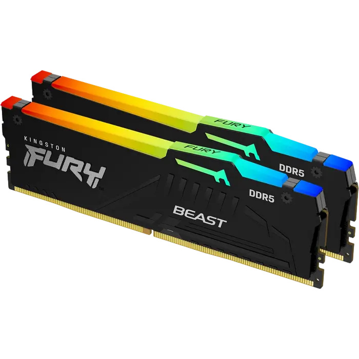 .64GB DDR5-5600MHz Kingston FURY Beast RGB (Kit of 2x32GB) (KF556C36BBE2AK2-64), CL36-38-38, 1Rx8, 1.25V, AMD EXPO 1.1/Intel XMP 3.0, Black