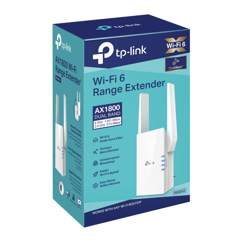 Wi-Fi AX Dual Band Range Extender/Access Point TP-LINK "RE605X", 1800Mbps, 2xExt Ant, Mesh