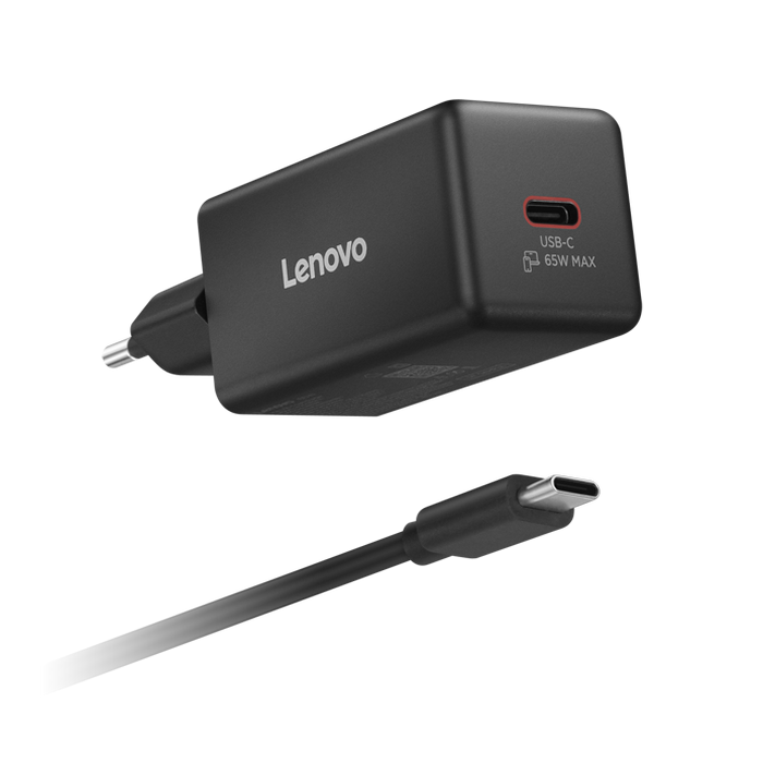 Lenovo USB-C 65W Mini GaN Charger, 1xUSB-C, (WxDxH): 61.25x32.6x32.6 mm, Weight: 110 g., USB-C cable length: 2,0m, Black