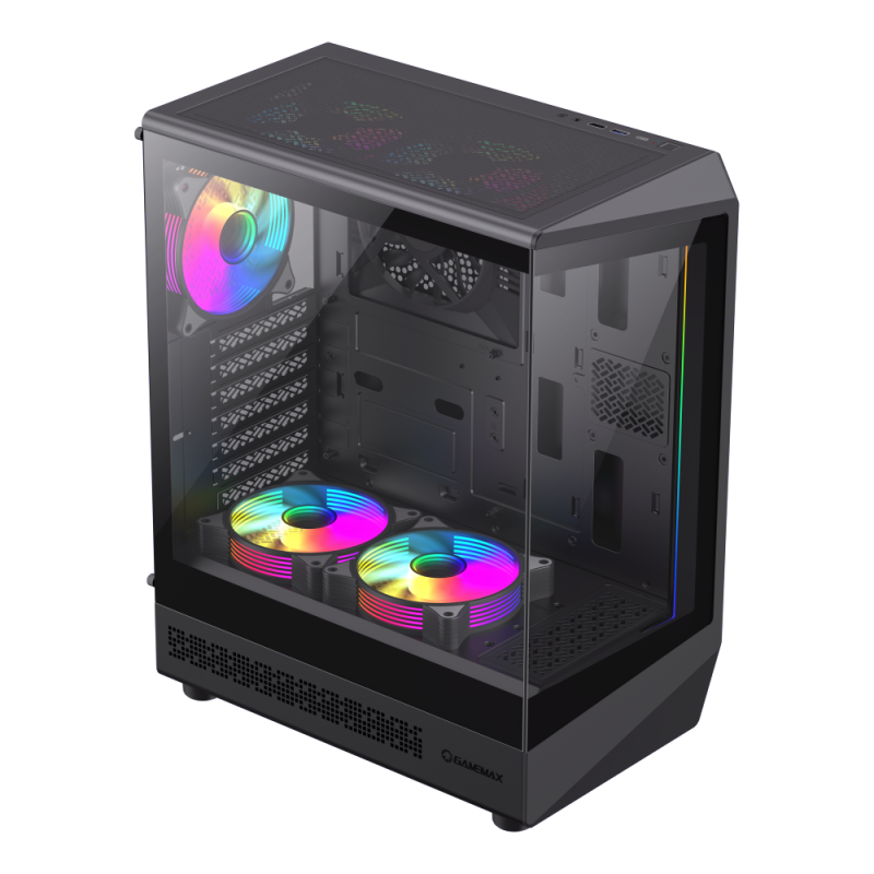 Case ATX GAMEMAX Vista COC AB, w/o PSU, 0.6mm, 5x120mm ARGB, ARGB Strip, Front&Side TGl, 1xUSB-C, 1xUSB-3.0, 1xUSB2.0, 1x3.5", 2x2.5", Black